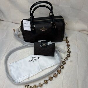 Coach Signature Rowan Satchel With Matching Wallet and Short  Jewelry Strap